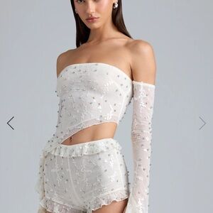 Oh Polly White Embellished Off-Shoulder Top